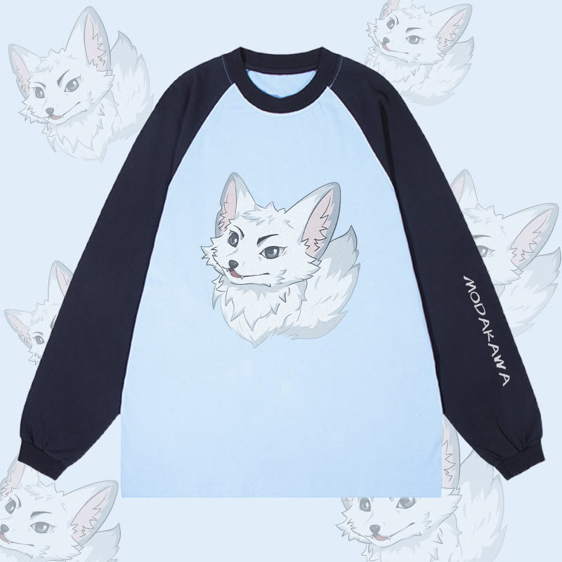 MODAKAWA Arctic Fox Grafik- Farben Langarm-T-Shirt - Dark Blue&Blue - 4XL - image 1