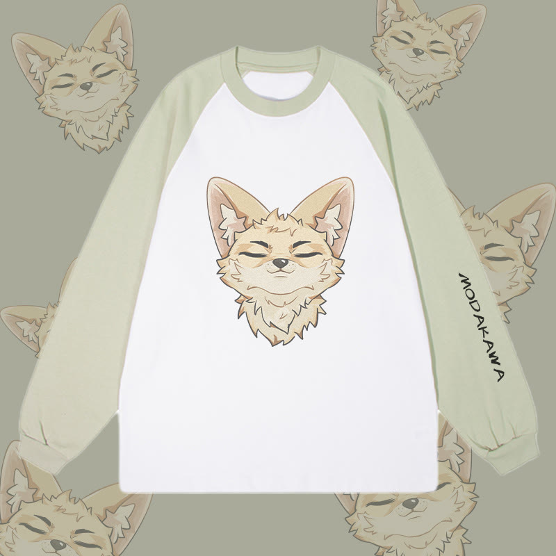 MODAKAWA Corsac Fox Grafik- Farben Langarm-T-Shirt - Green&White - 4XL - image 1