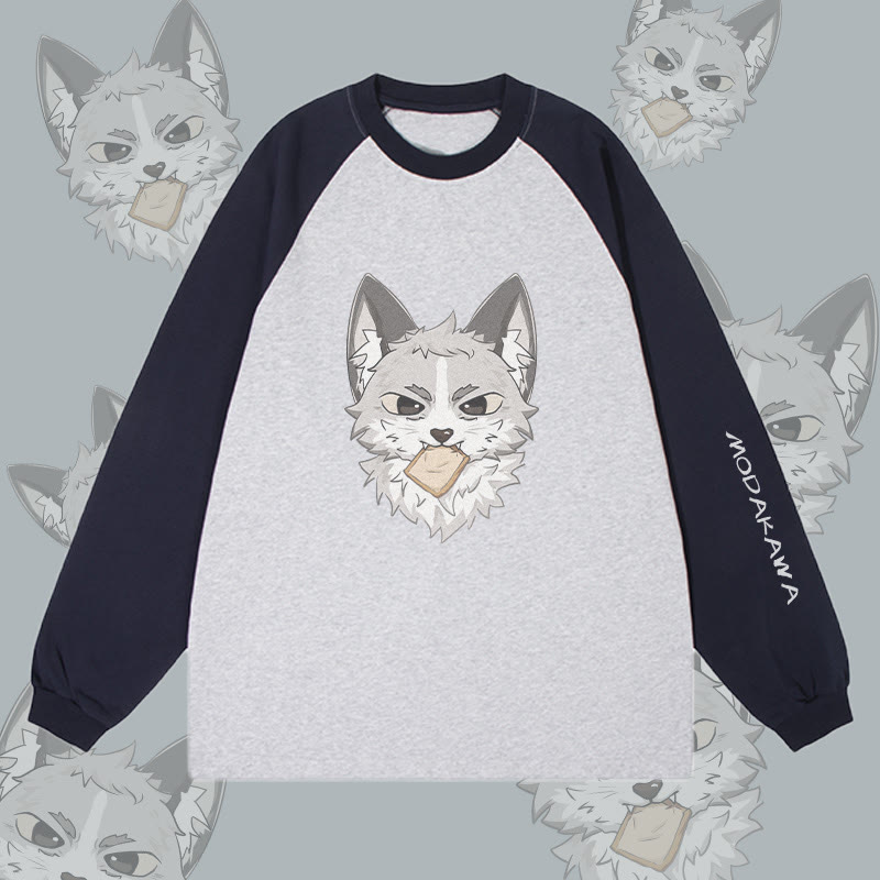 MODAKAWA Silver Fox Grafik- Farben Langarm-T-Shirt - Purplish Blue&Grey - 4XL - image 1