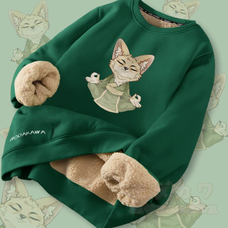 MODAKAWA Zen Fox Grafik Fleecegefüttertes Sweatshirt - Grün - 2XL - image 1