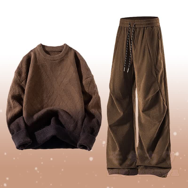 Zweiteiler: Strickpullover mit Farbverlauf und Cordhose - Satz B - 3XL - image 2