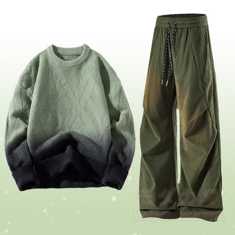 Zweiteiler: Strickpullover mit Farbverlauf und Cordhose - Satz A - 3XL - image 1