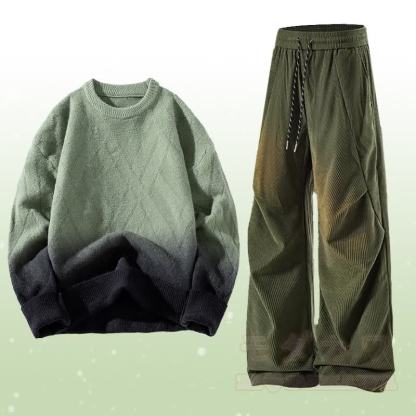 Zweiteiler: Strickpullover mit Farbverlauf und Cordhose - Satz A - 3XL - image 1