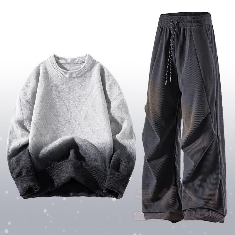 Zweiteiler: Strickpullover mit Farbverlauf und Cordhose - Satz C - 3XL - image 3