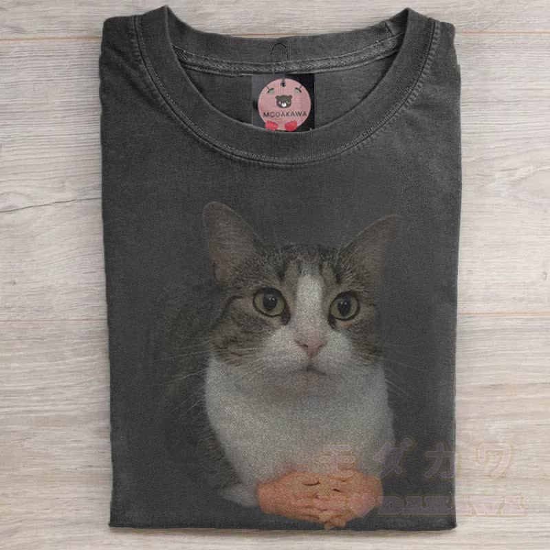 MODAKAWA Lustiges Katzenmotiv Unisex Vintage Washed T-Shirt - Schwarz - 5XL - image 1