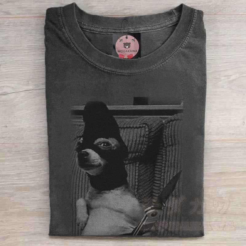 MODAKAWA Robber Dog Grafik Unisex Vintage Washed T-Shirt - Schwarz - 5XL - image 1