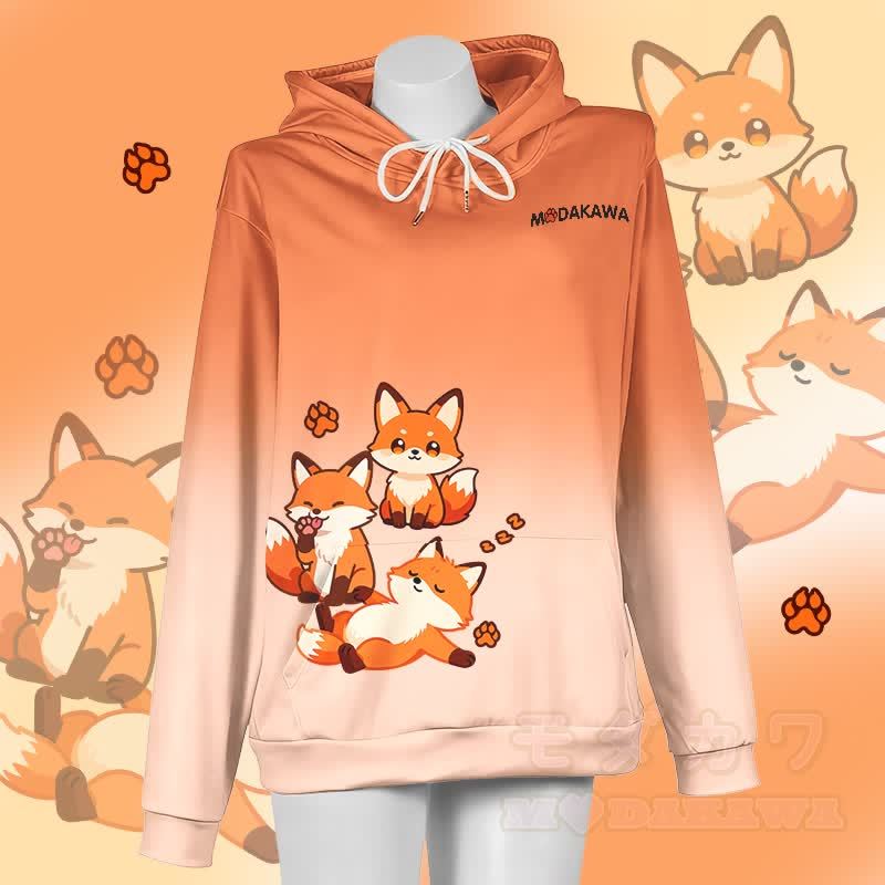 MODAKAWA Farbverlauf-Pullover-Hoodie mit niedlichem Fuchs-Motiv - Orange & Weiß - 5XL - image 1