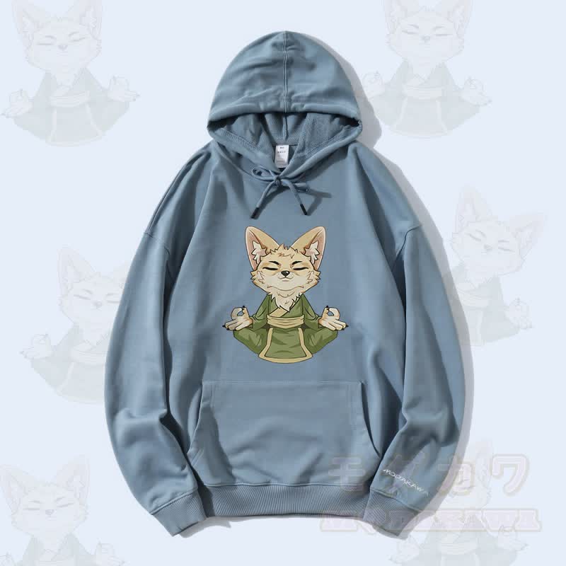 MODAKAWA Zen Fox Graphic Streetwear Pullover Hoodie - Staubiges Blau - 5XL - image 2