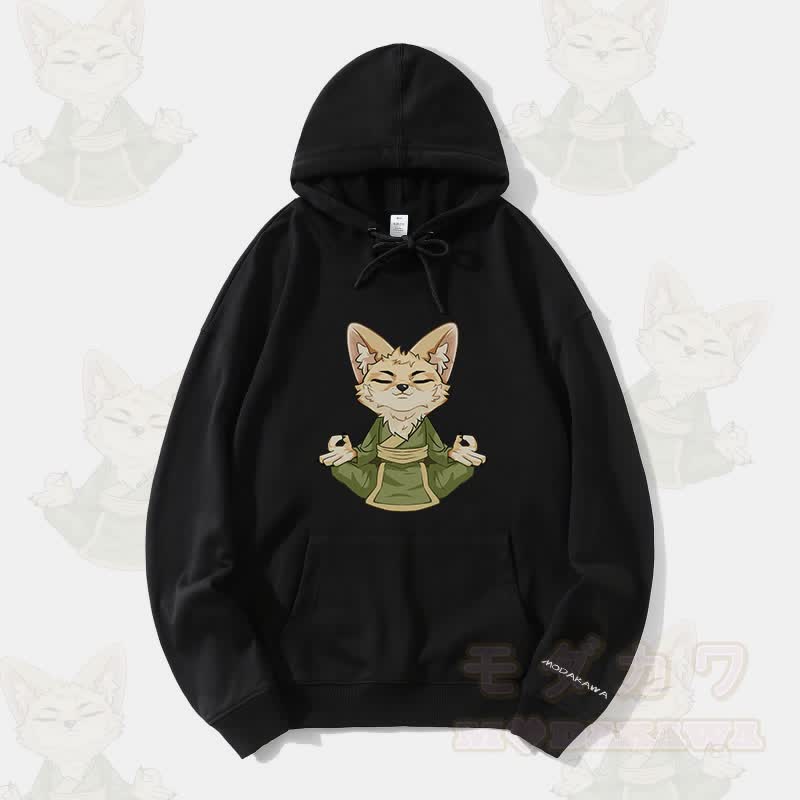 MODAKAWA Zen Fox Graphic Streetwear Pullover Hoodie - Schwarz - 5XL - image 1