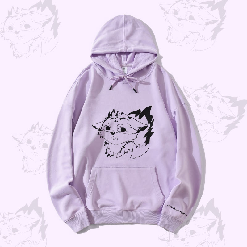 MODAKAWA Gray Fox Graphic Streetwear Pullover Hoodie - Purple - 5XL - image 1