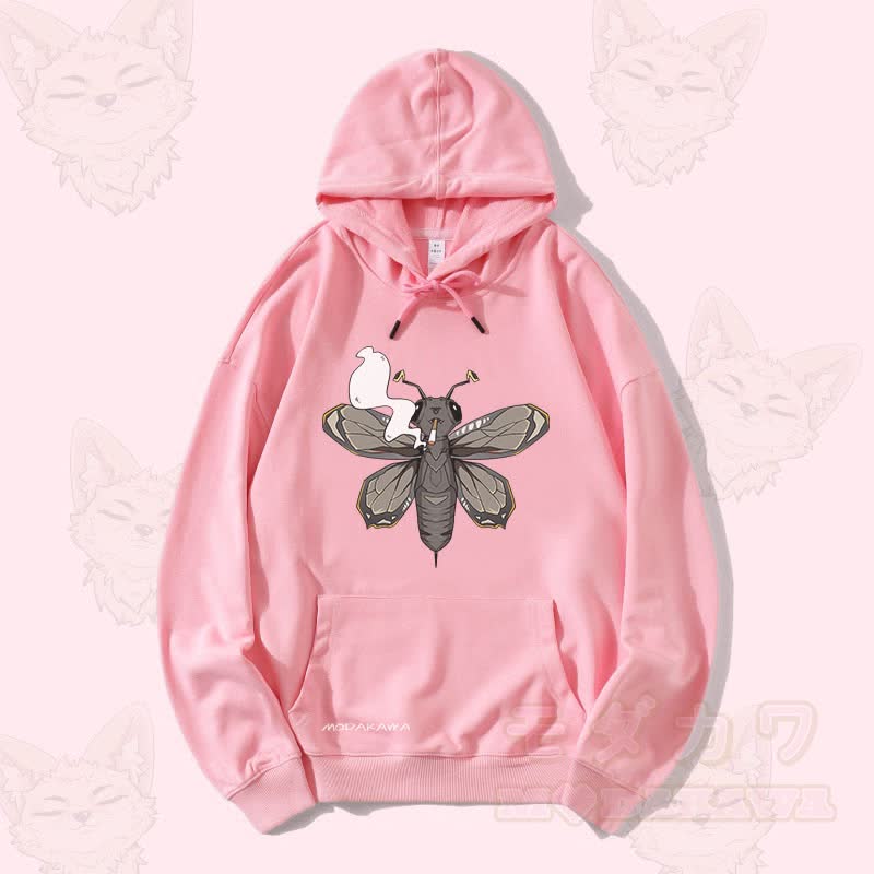 MODAKAWA Smoking Moth Grafik Streetwear Pullover Hoodie - Rosa - 5XL - image 2