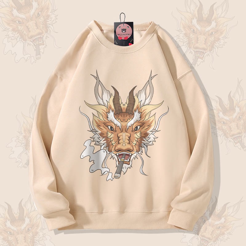 MODAKAWA Smoking Dragon Grafik Unisex Sweatshirt - Apricot - 5XL - image 1