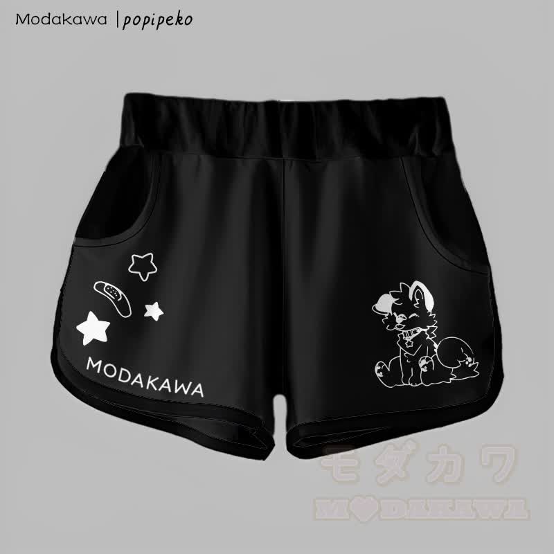 MODAKAWA X popipeko Gradient Tongue-Out Puppy Graphic Shorts - Schwarz - 5XL - image 7