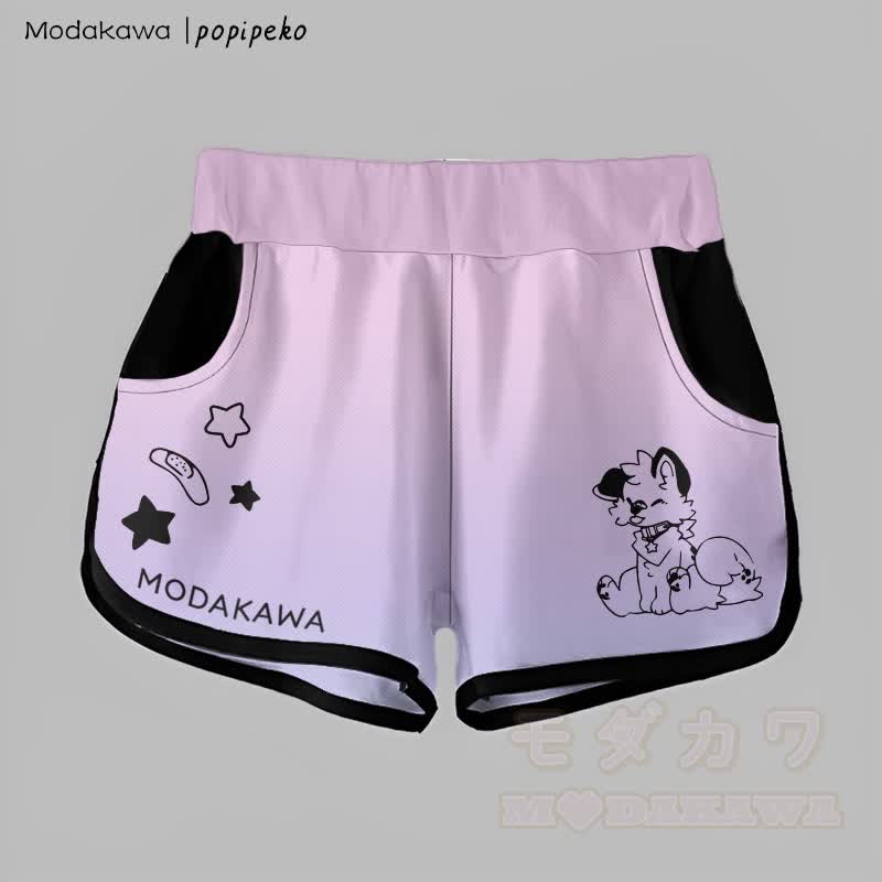 MODAKAWA X popipeko Gradient Tongue-Out Puppy Graphic Shorts - Lila - 5XL - image 5
