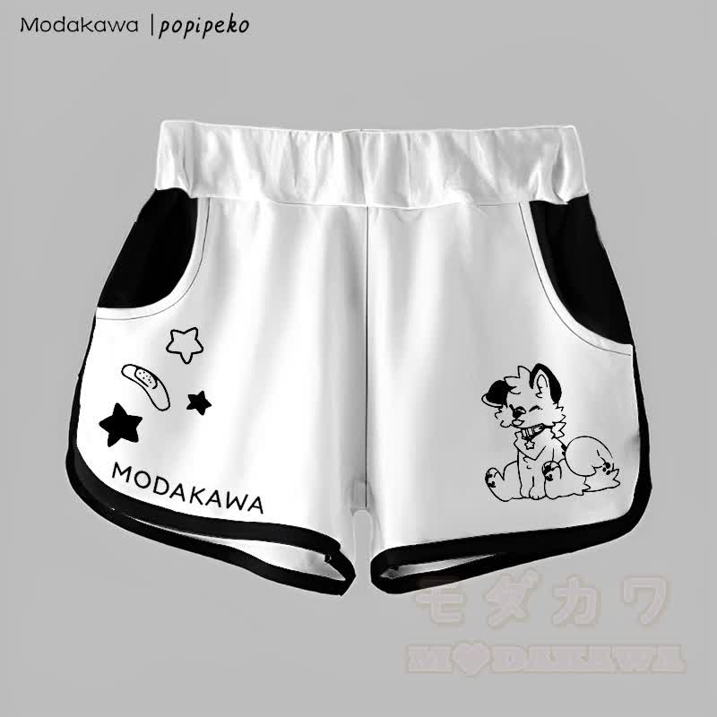 MODAKAWA X popipeko Gradient Tongue-Out Puppy Graphic Shorts - Weiß - 5XL - image 6