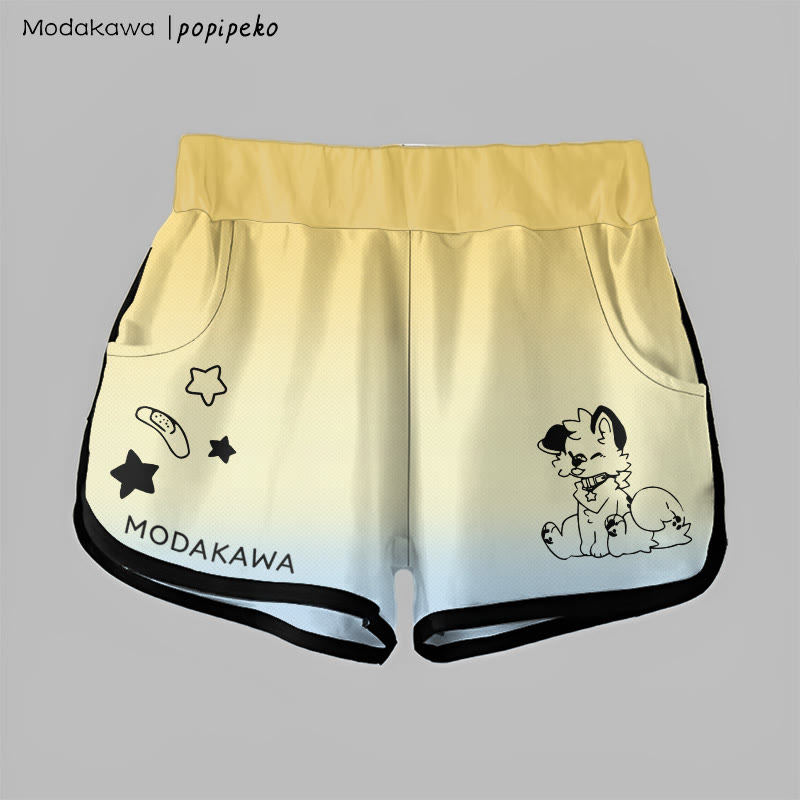 MODAKAWA X popipeko Gradient Tongue-Out Puppy Graphic Shorts - Yellow&Blue - 5XL - image 1