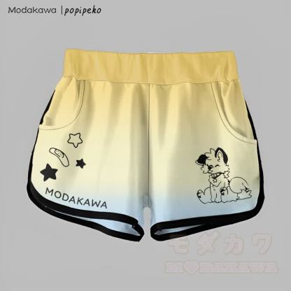 MODAKAWA X popipeko Gradient Tongue-Out Puppy Graphic Shorts - Gelb & Blau - 5XL - image 1