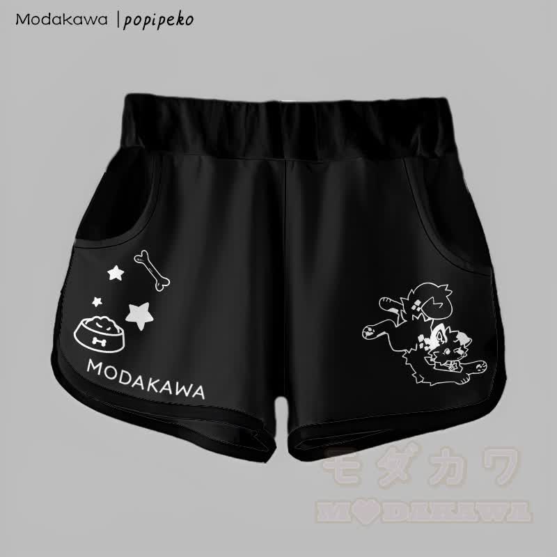 MODAKAWA X popipeko Gradient Playful Puppy Graphic Shorts - Schwarz - 5XL - image 7