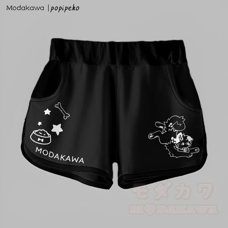 MODAKAWA X popipeko Gradient Playful Puppy Graphic Shorts - Schwarz - 5XL - image 7