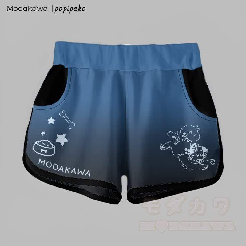 MODAKAWA X popipeko Gradient Playful Puppy Graphic Shorts - Dunkelblau - 5XL - image 4