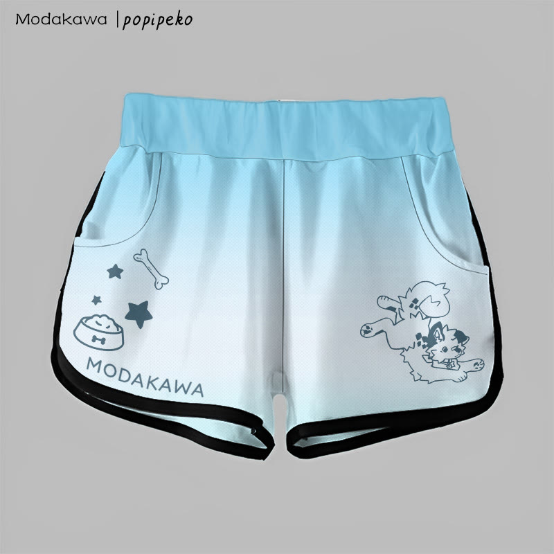 MODAKAWA X popipeko Gradient Playful Puppy Graphic Shorts - Blue - 5XL - image 3