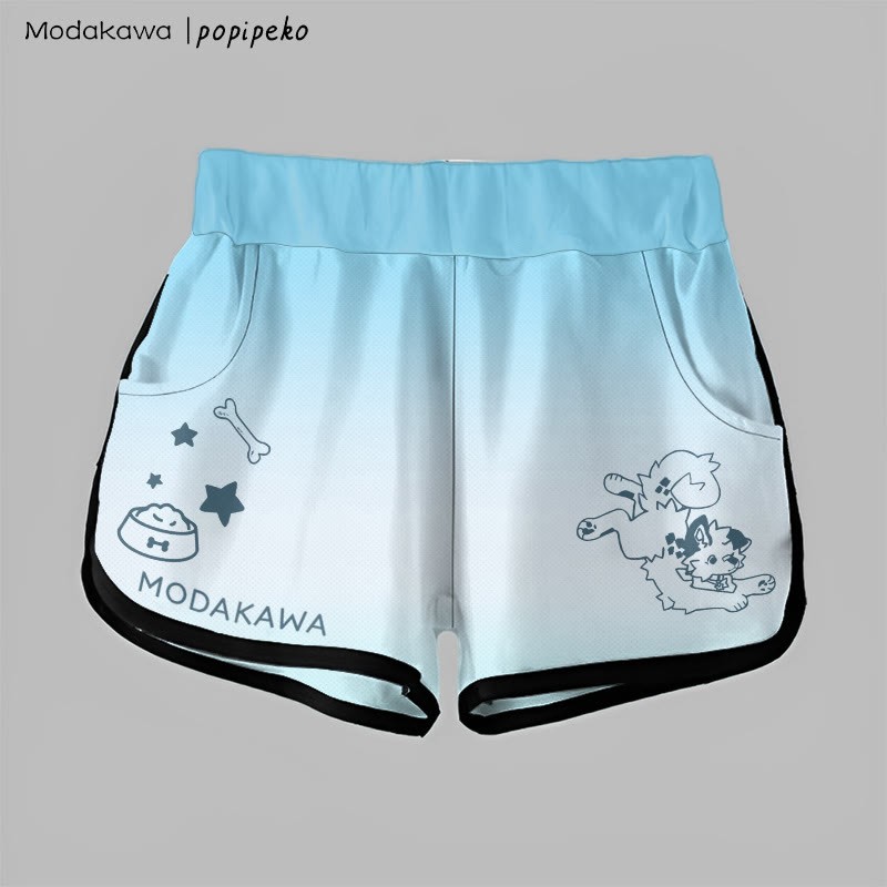 MODAKAWA X popipeko Gradient Playful Puppy Graphic Shorts - Blue - 5XL - image 3