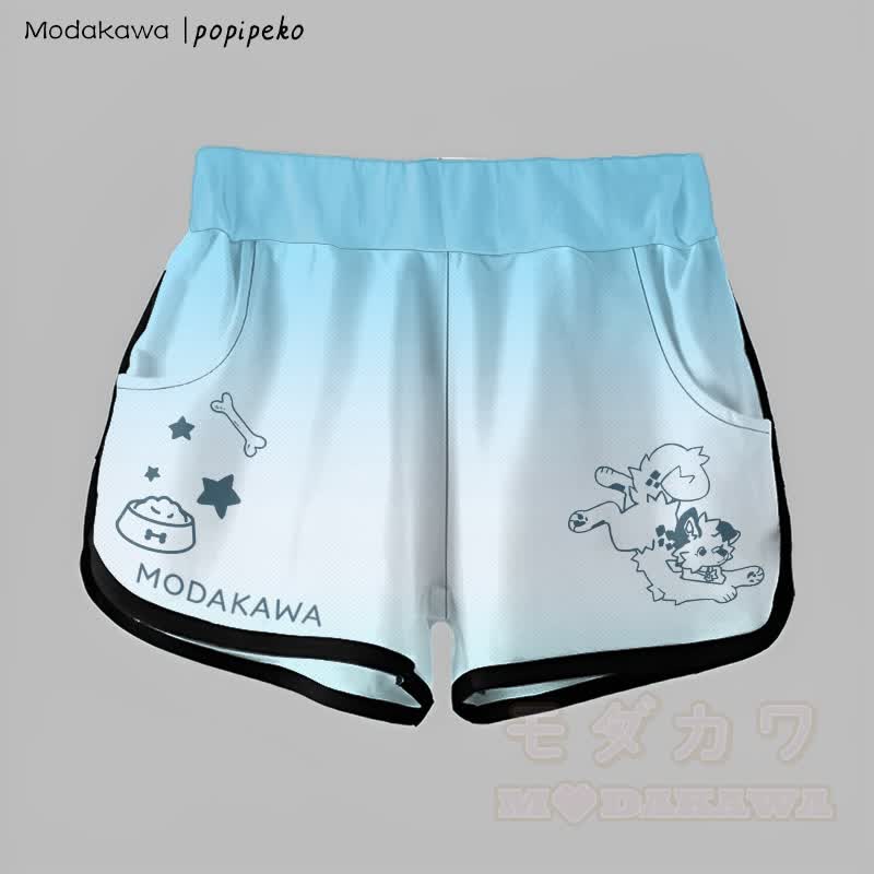 MODAKAWA X popipeko Gradient Playful Puppy Graphic Shorts - Blau - 5XL - image 3