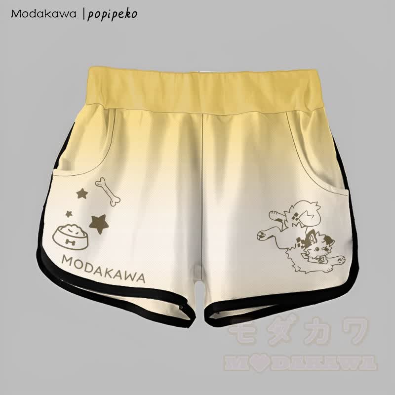 MODAKAWA X popipeko Gradient Playful Puppy Graphic Shorts - Gelb - 5XL - image 5