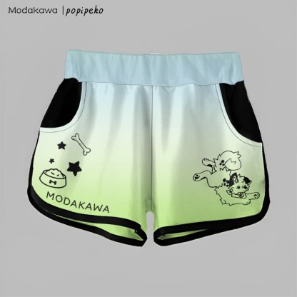 MODAKAWA X popipeko Gradient Playful Puppy Graphic Shorts - Blue&Green - 5XL - image 1