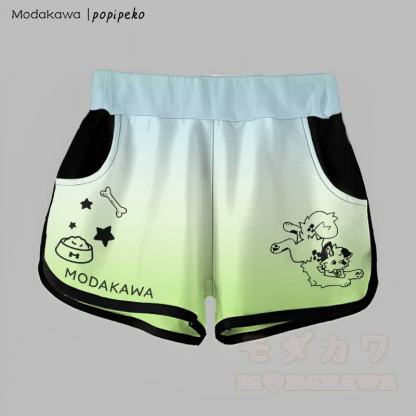 MODAKAWA X popipeko Gradient Playful Puppy Graphic Shorts - Blau & Grün - 5XL - image 1