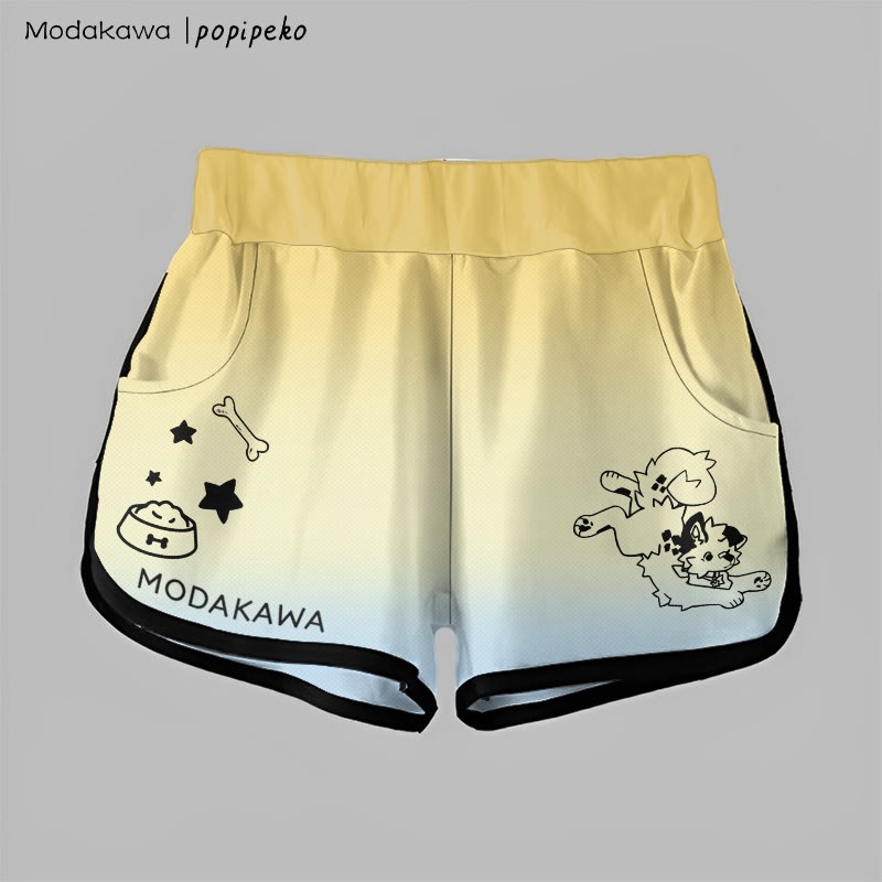MODAKAWA X popipeko Gradient Playful Puppy Graphic Shorts - Yellow&Blue - 5XL - image 2