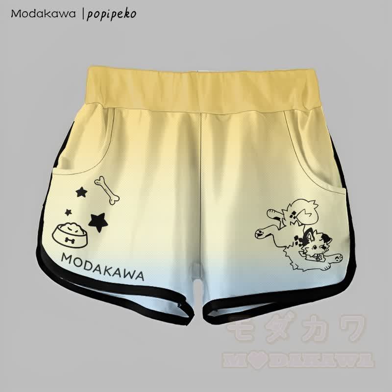 MODAKAWA X popipeko Gradient Playful Puppy Graphic Shorts - Gelb & Blau - 5XL - image 2