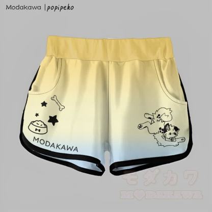 MODAKAWA X popipeko Gradient Playful Puppy Graphic Shorts - Gelb & Blau - 5XL - image 2