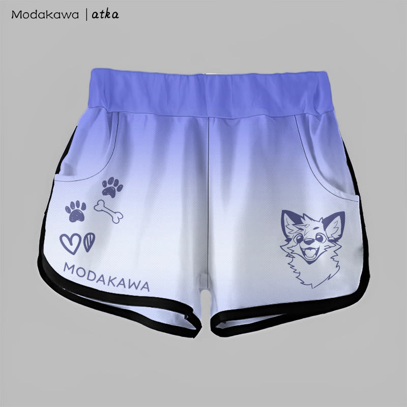 MODAKAWA X atka Gradient Cheerful Fox Graphic Shorts - Blue - 5XL - image 1