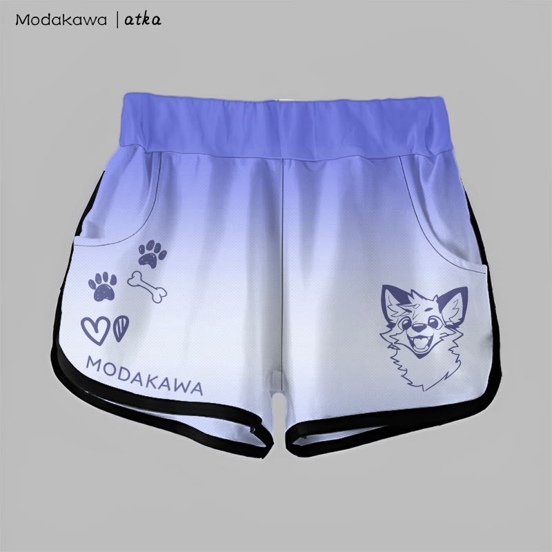 MODAKAWA X atka Gradient Cheerful Fox Graphic Shorts - Blue - 5XL - image 1