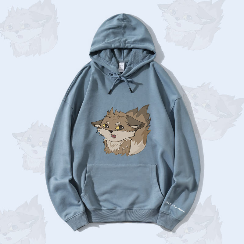 MODAKAWA Gray Fox Graphic Streetwear Pullover Hoodie - Blue - 5XL - image 1