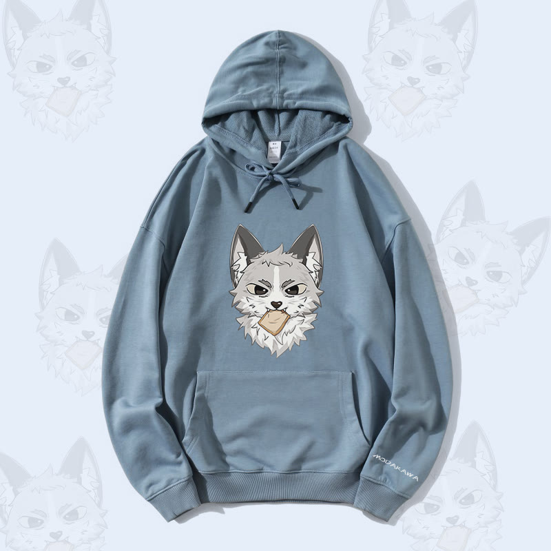 MODAKAWA Silver Fox Graphic Streetwear Pullover Hoodie - Blue - 5XL - image 1