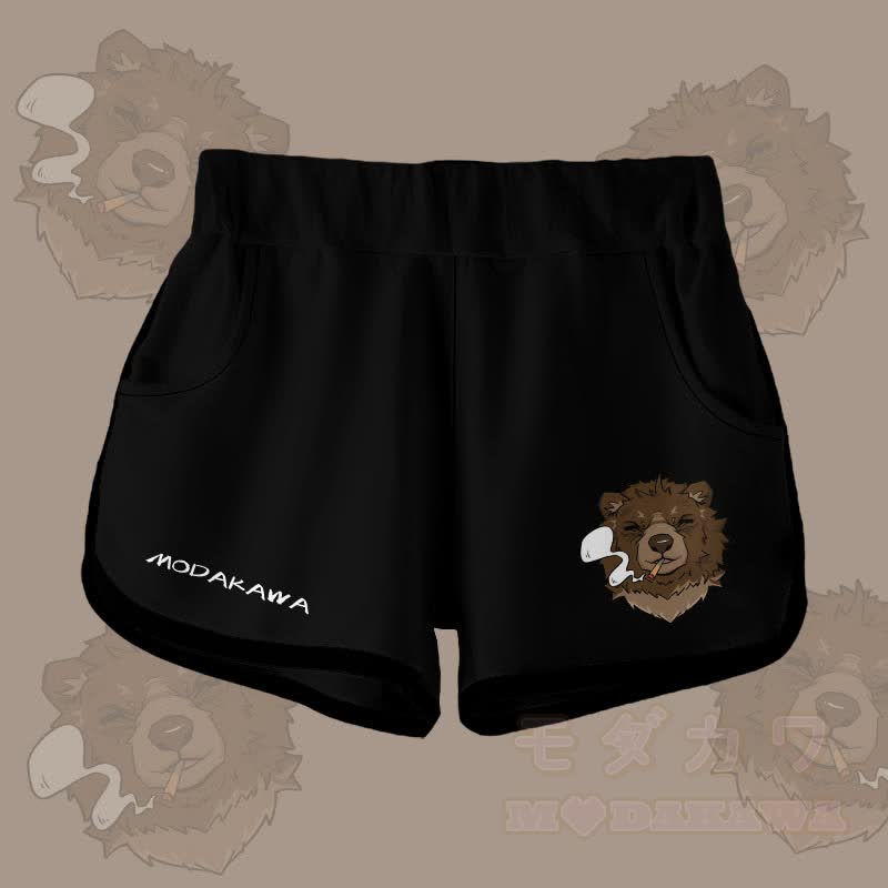 MODAKAWA Shorts mit Farbverlauf und rauchendem Bären-Grafik - Schwarz - 5XL - image 2