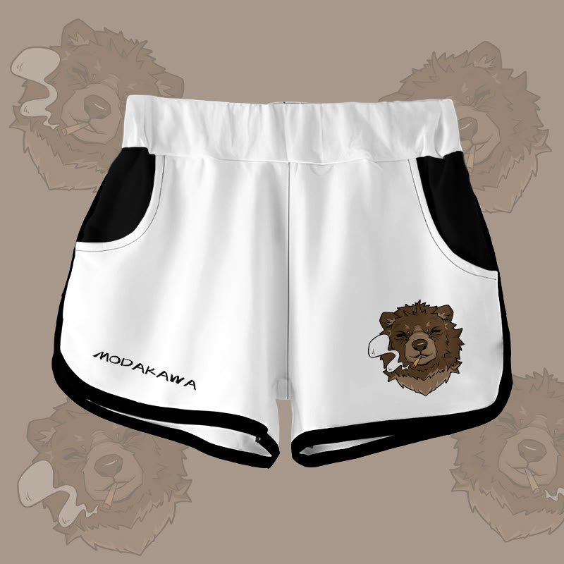 MODAKAWA Shorts mit Farbverlauf und rauchendem Bären-Grafik - White - 5XL - image 1