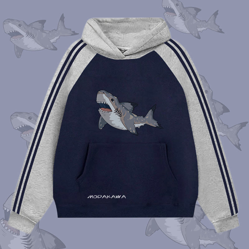 MODAKAWA Sixgill Shark Graphic Farben Block Fleece Lined Hoodie - Purplish Blue&Grey - 2XL - image 2