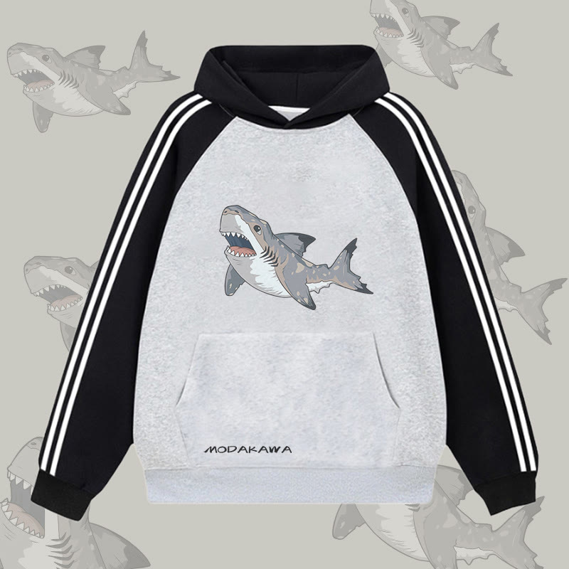 MODAKAWA Sixgill Shark Graphic Farben Block Fleece Lined Hoodie - Grey - 2XL - image 1