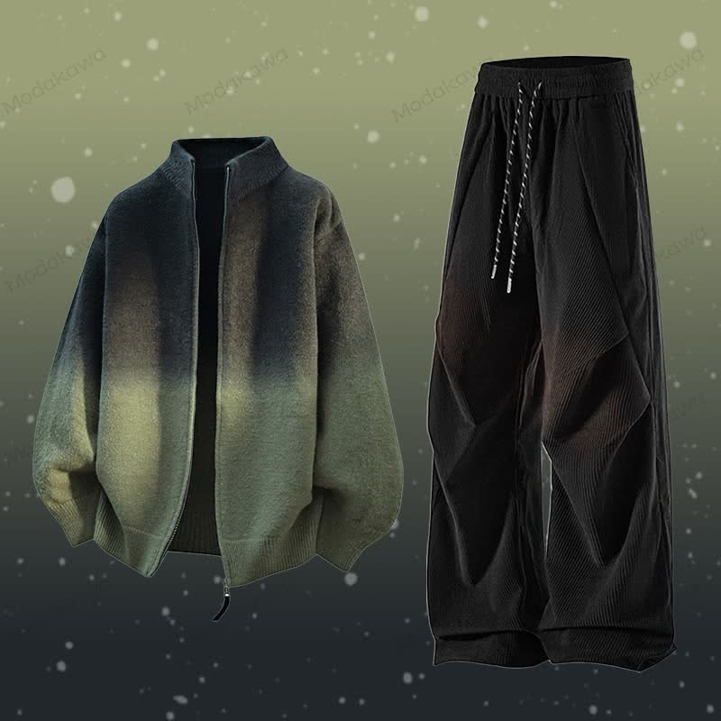 Zweiteiliges Set: Jacke mit Farbverlauf und Reißverschluss, Cordhose - Satz B - 3XL - image 2