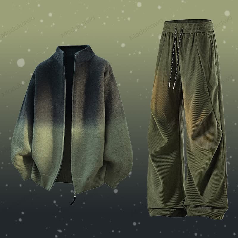 Zweiteiliges Set: Jacke mit Farbverlauf und Reißverschluss, Cordhose - Satz A - 3XL - image 1