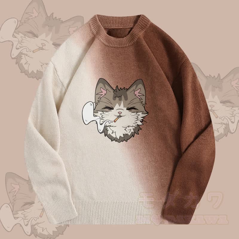 MODAKAWA Smoking Cat Farbverlauf-Strickpullover - Braun - 2XL - image 2