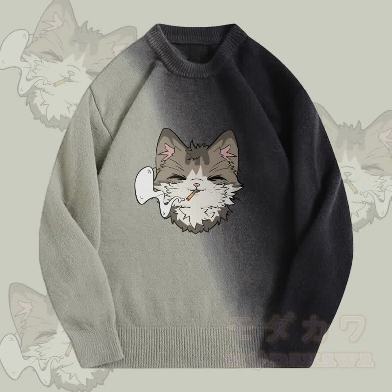MODAKAWA Smoking Cat Farbverlauf-Strickpullover - Grün - 2XL - image 1