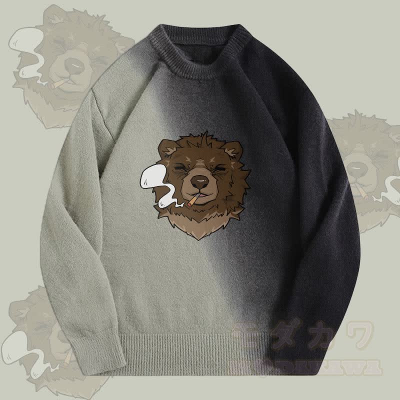 MODAKAWA Smoking Bear Farbverlauf-Strickpullover - Grün - 2XL - image 2