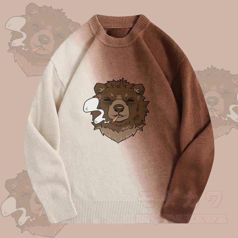 MODAKAWA Smoking Bear Farbverlauf-Strickpullover - Braun - 2XL - image 1