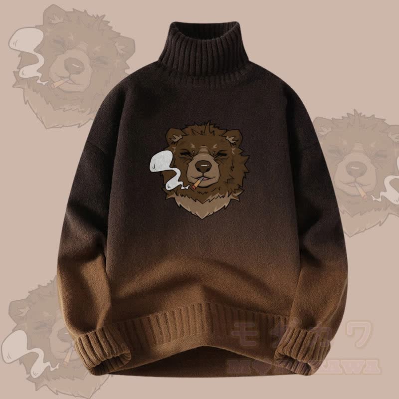 MODAKAWA Smoking Bear Farbverlauf-Strick-Rollkragenpullover - Braun - 4XL - image 2