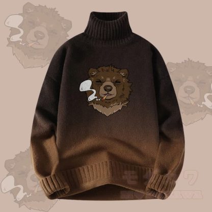 MODAKAWA Smoking Bear Farbverlauf-Strick-Rollkragenpullover - Braun - 4XL - image 2