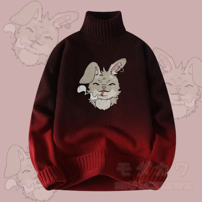 MODAKAWA Nabi Smoking Gradient Strick-Rollkragenpullover - Weinrot - 4XL - image 2